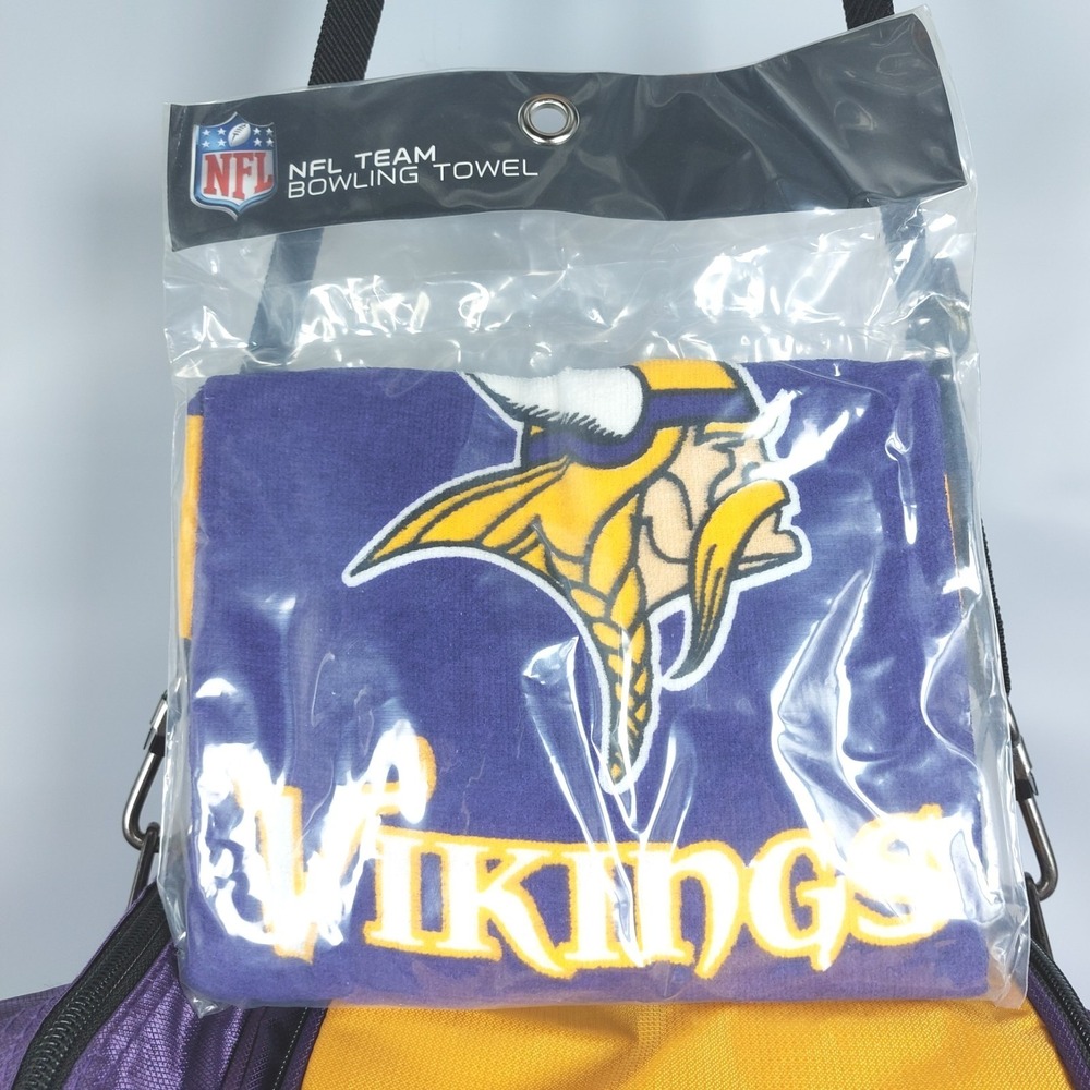 Minnesota Vikings Single Bowling Ball Bag/New Towel Set Purple Gold Embroidered - Picture 2 of 13